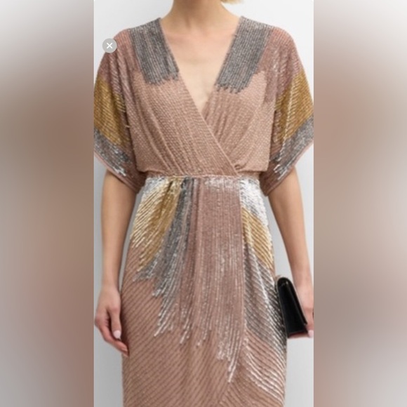 LIV FOSTER ❤️❤️ Luxurious Beaded Sequin Dolman Sleeve Faux-Wrap Dress size 6 NWT - Picture 6 of 15